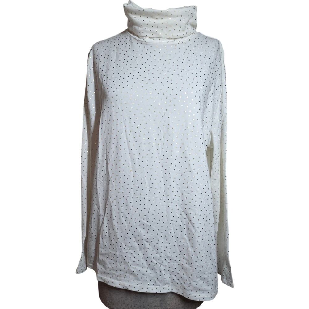 Talbots Gold Polka Dot Cotton Blend Turtleneck Size XL